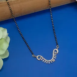 PRIVIU Gold-Plated American Diamond-Studded & Beaded Mangalsutra-image-19