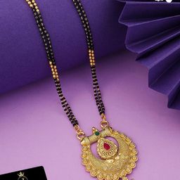 JEWEL WORLD Gold-Plated Stone-Studded & Beaded Mangalsutra-image-70