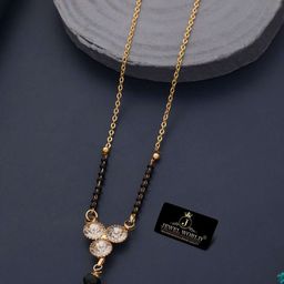 JEWEL WORLD Set of 3 Gold-Plated Stone Studded & Beaded Mangalsutra-image-1