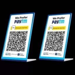 2 Compartments Acrylic QR Code Display Stand L Shape Portrait Style Display Stand-image-0