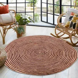 mric Brown Geometric Jute 3 ft x 3 ft Hand Woven Round Carpet-picture-49