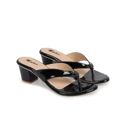 Picktoes Black Block Sandals with Laser Cuts-12