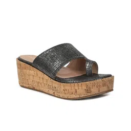 VALIOSAA Charcoal Textured Flatform Sandals 2 Inch Heels-image-73