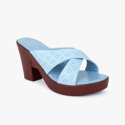 Glitzy Galz Blue High-Top Wedge Sandals with Laser Cuts-14