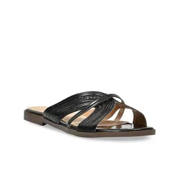 Jove Women Black Textured Open Toe Flats-image-1