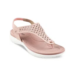 Metro Women Pink Open Toe Flats with Laser Cuts-image-71