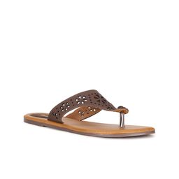Bata Women Brown Open Toe Flats with Laser Cuts-32