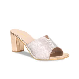 VALIOSAA Rose Gold Textured Party Block Peep Toes-45