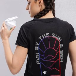 Women Printed Round Neck Polyester Black T-Shirt-image-39