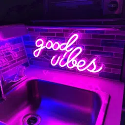 Good Vibes Neon Sign for Bedroom Wall Decor Powered by Adapter, (B-18 xL-30)CM. Night Lamp-10