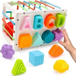 Baby Shape Sorting Toy, Colorful Elastic Bands Sensory Shape Sorter-image-49