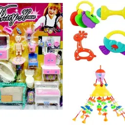 Doll House 0.7 Jhumer Set for 04 cut rattle Girl's Combo of 3 Funny Doll House-10