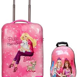 Small Cabin & Check-in Set (55 cm) 4 Wheels - 20 Inch Hardcase Barbie with dog Trolley Bag Suitcase & 13 Inch Backpack - Pink-image-4