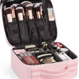 Professional Cosmetic Makeup Storage Organizer Bag (Rose gold nylon) Makeup Vanity Box-image-6