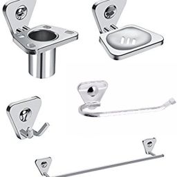 Premium 5-Piece Stainless Steel Bathroom Accessories Set ( Steel Glossy) Silver Towel Holder-image-1