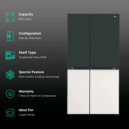 LG 650 Litres 3 Star Frost Free Side by Side Smart Wifi Enabled Refrigerator with Multi Air Flow (GL-B257EET3, Emerald Green Tango) image 2