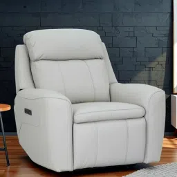 royaloak Turin Italian Genuine Leather 1 Seater Recliner Dual Power Recliner With Usb Charging Port In Light Grey Color-picture-28