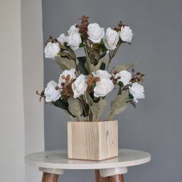 pot wood plant white off arrangment for decoration White Chrysanthemum Artificial Flower with Pot-image-94