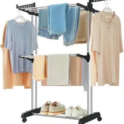 Steel Floor Cloth Dryer Stand - Premium Stainless Steel Cloth Drying Stand (Mid Black)---picture-4