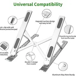 Fascia 7 Angles Adjustable Foldable Compatible All Other Notebook Silver Floor and Desk Stand Rotatable Laptop Stand with Adjustable Height Compatible with Universal Laptops image 2