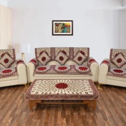 Cotton Floral 3+1+1 Seater Sofa Cover-image-61
