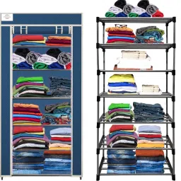Blue-Metal-6 Layer Carbon Steel Collapsible Wardrobe-12