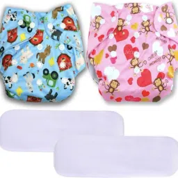 Trendy Reusable Adjustable Washable Multicolour Printed Diaper Nappy With High Absorbing Insert/Liner For Baby New Born To 2 Year (2 Diaper +2 Insert)-picture-2