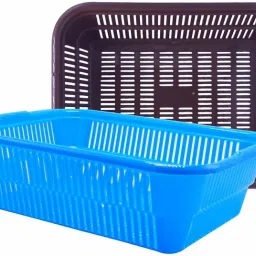 Plastic Prime Natasha 1013 Multipurpose Basket, Set of 2 Pc, 4 Ltr, Brown Blue Plastic Fruit & Vegetable Basket-image-69