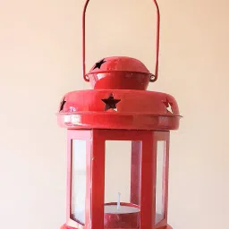 Decorative Metal Lantern Lamp Hanging Light with T-Light Candle,with one Candle… Red Metal Hanging Lantern-7