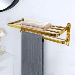 Wall-Mounted SS Folding rack for Towels, Napkins, and Beauty Products (Gold) Gold Towel Holder-image-95