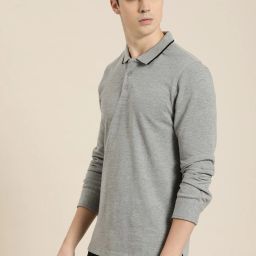 Men Solid Polo Neck Pure Cotton Grey T-Shirt-image-46