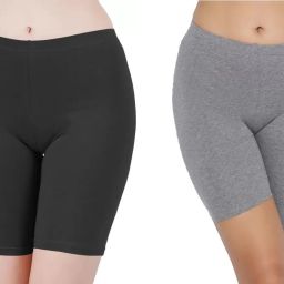 Pack of 2 Solid Women Black, Grey Cycling Shorts-image-81