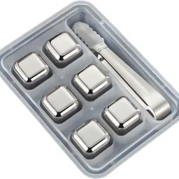 6 Stainless Steel Whiskey Stones Ice Cubes with Tongs & Container, Silver Plastic, Silicone Ice Cube Tray-image-44