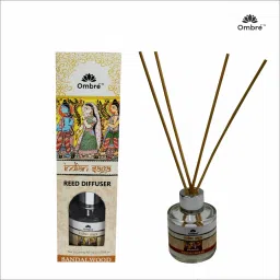 Ombre Glass Sandalwood Reed Diffuser Set (50ml) with 4 Natural Reed Sticks Ideal for Office Cabins, Room, Washrooms, Cubicles, Stores., Reception Area Etc.. Diffuser-53