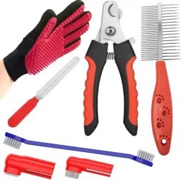 Dog Grooming Kit ( Combo of 4 ) Pet Comb + Teeth Brush + Gloves + Nail Clipper Basic Comb forDog & Cat, Dog, Monkey, Rabbit, Hamster-18
