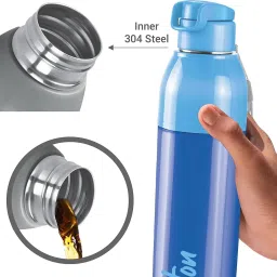 Steel Convey plastic Insulated Inner Steel Water Bottle,BLUE 520 ml Water Bottle-image-37