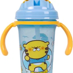 Cartoon Design Anti-Spill Sipper Water Bottle with Silicone Straw and Handles-image-73