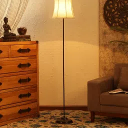 tu casa Smokey White Fabric Shade Club Floor Lamp With Metal Base-picture-31