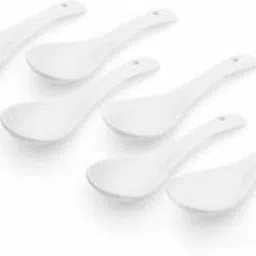 rkpl Melamine Soup Spoon White Disposable Ceramic Soup Spoon Set(Pack of 6) Disposable Ceramic Soup Spoon Set image 2
