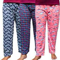 Pack of 3 Women Track Pant Lower Pajama Cotton Printed Lounge Wear Women Pyjama-image-1