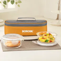Glass Lunchbox, 2 pc Round Set (400ml Each), Horizontal Tiffin 2 Containers Lunch Box-picture-11