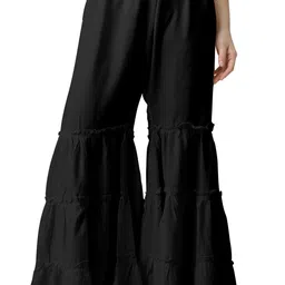 mehrang Women Flared Black Pure Cotton Trousers-picture-35