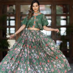 Floral Print Semi Stitched Lehenga Choli-image-1