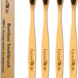Bamboo Charcoal Toothbrush Natural Wooden ECO Friendly Toothbrush with Soft Medium Bristles (Pack of 4) Medium Toothbrush-13