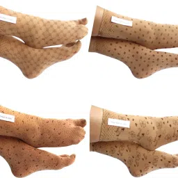 Skin Printed Thin Net Nylon Socks With Thumb For Women Mid-Calf/Crew-image-43