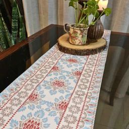akira Classic Floral Table Runner with Red and Blue Accents-picture-30