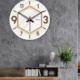 vibecrafts Gold MDF Hexagon Modern Wall Clock-picture-2