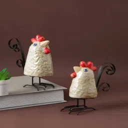 tayhaa Hen Rooster Multicolour Ceramic & Metal Figurine-picture-35
