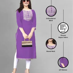 Women Embroidered Viscose Rayon A-line Kurta-image-42