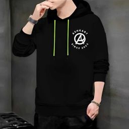 Men Graphic Print Hooded Neck Black Sweater-image-87
